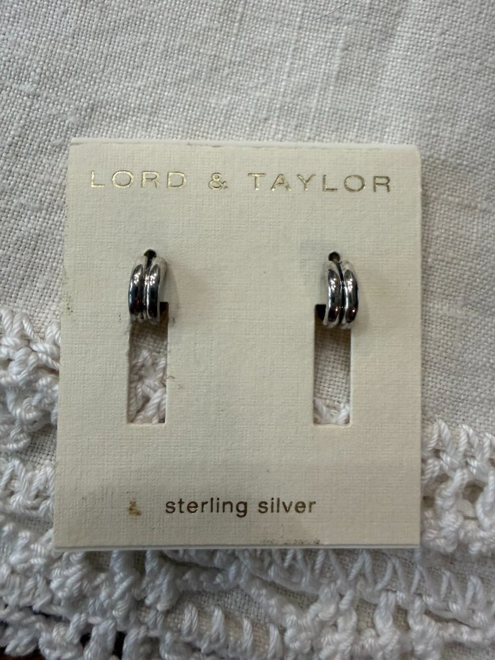 Sterling Silver Double Loop Huggie Earrings, Lord & Taylor, New on card